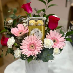 Sweet Burst Bloom Box - Pink Gerberas Roses and Chocolates