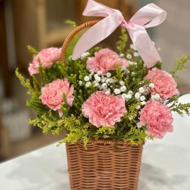 MDay - 6 Pink Carnations in Korean Basket