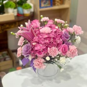 Ethereal Elegance Bloom Box - Pink Hydrangea Lily Roses and Carnations