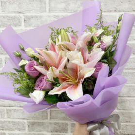 Purple Princess - Pink Lilies and Purple Roses